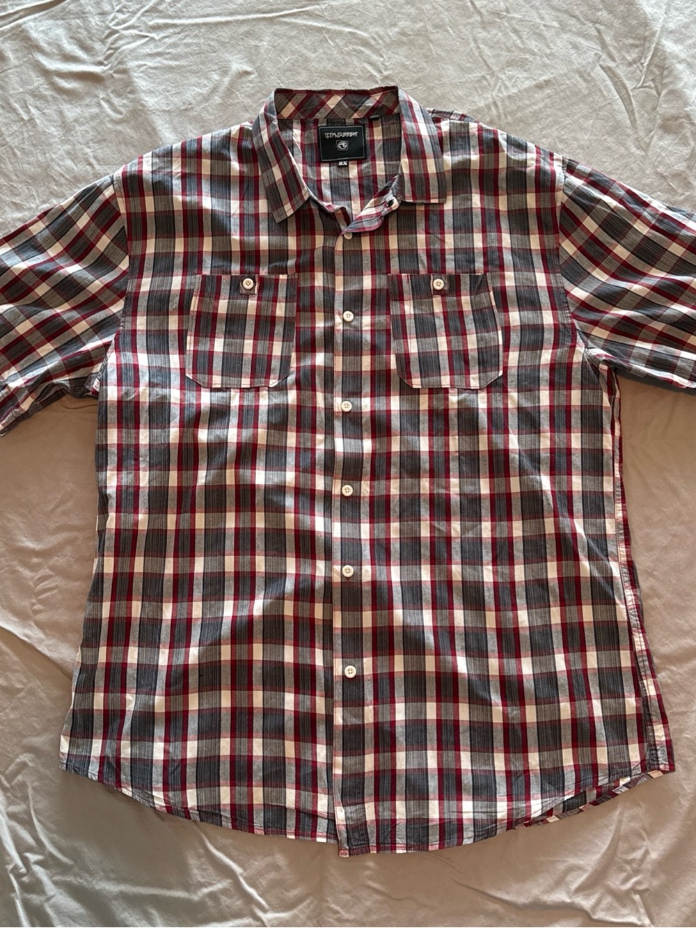 Ocean Current Men's Red, Gray & White Plaid Short-Sleeve Button-Down Shirt